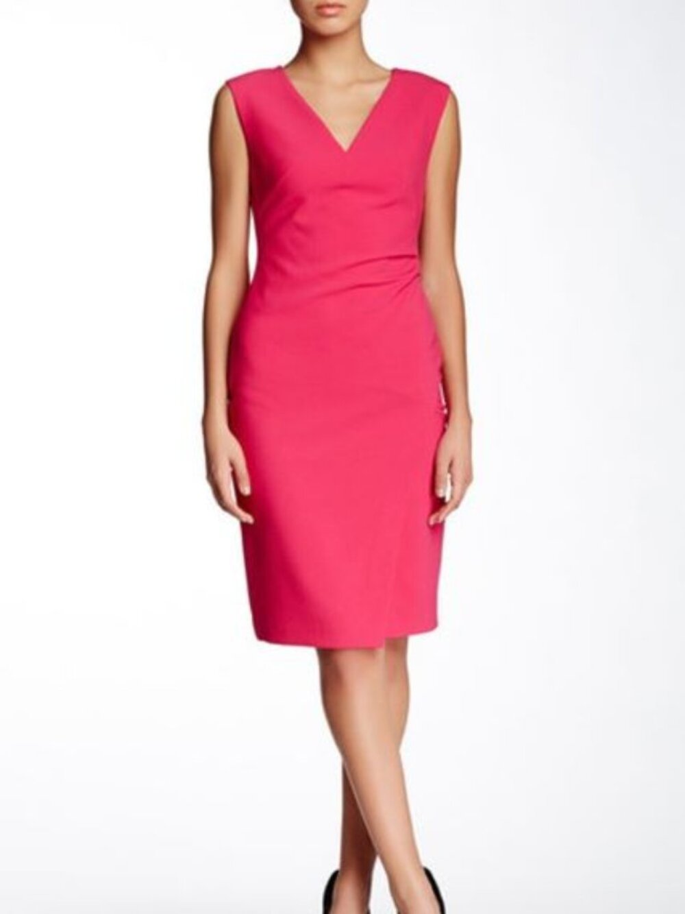DVF Diane von Furstenberg 2 MEGAN CERAMIC SLIT SHEATH DRESS PINK Fuchsia Jewel